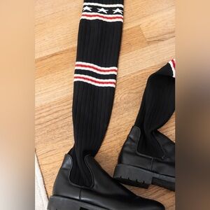 Women’s Over-the-Knee Sock Boots | Chunky Sole | Black | Size 6.5